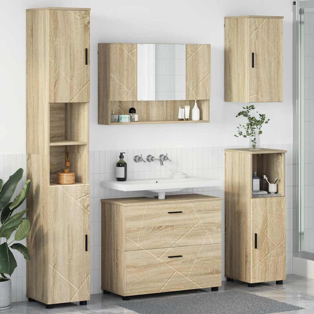 vidaXL Badezimmermöbel-Set 5 pcs Sonoma-Eiche Sperrholz und Metall