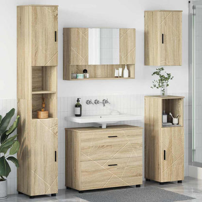 vidaXL Badezimmermöbel-Set 5 pcs Sonoma-Eiche Sperrholz und Metall