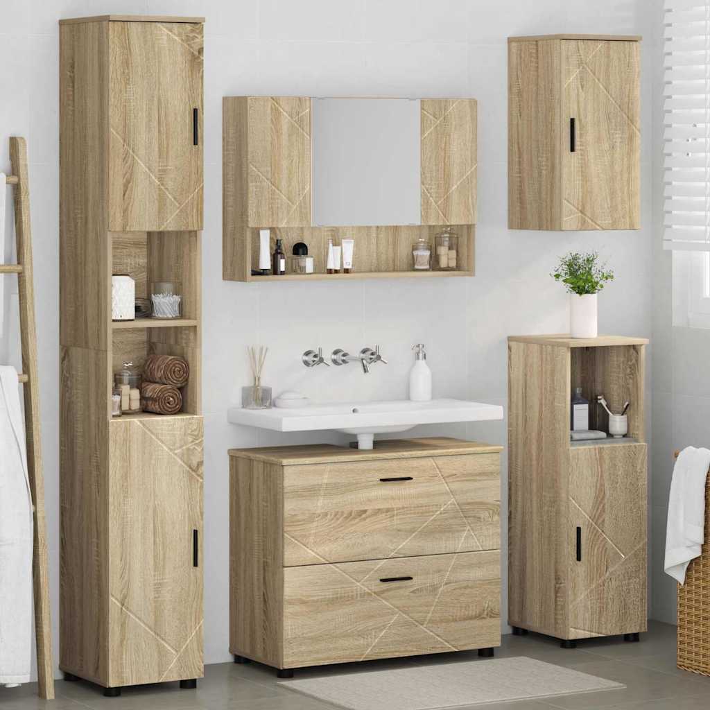 vidaXL Badezimmermöbel-Set 5 pcs Sonoma-Eiche Sperrholz und Metall