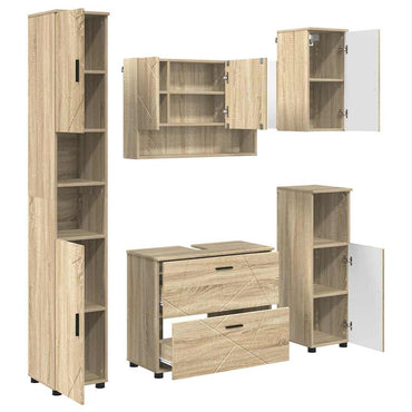 vidaXL Badezimmermöbel-Set 5 pcs Sonoma-Eiche Sperrholz und Metall