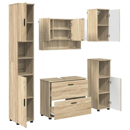 vidaXL Badezimmermöbel-Set 5 pcs Sonoma-Eiche Sperrholz und Metall