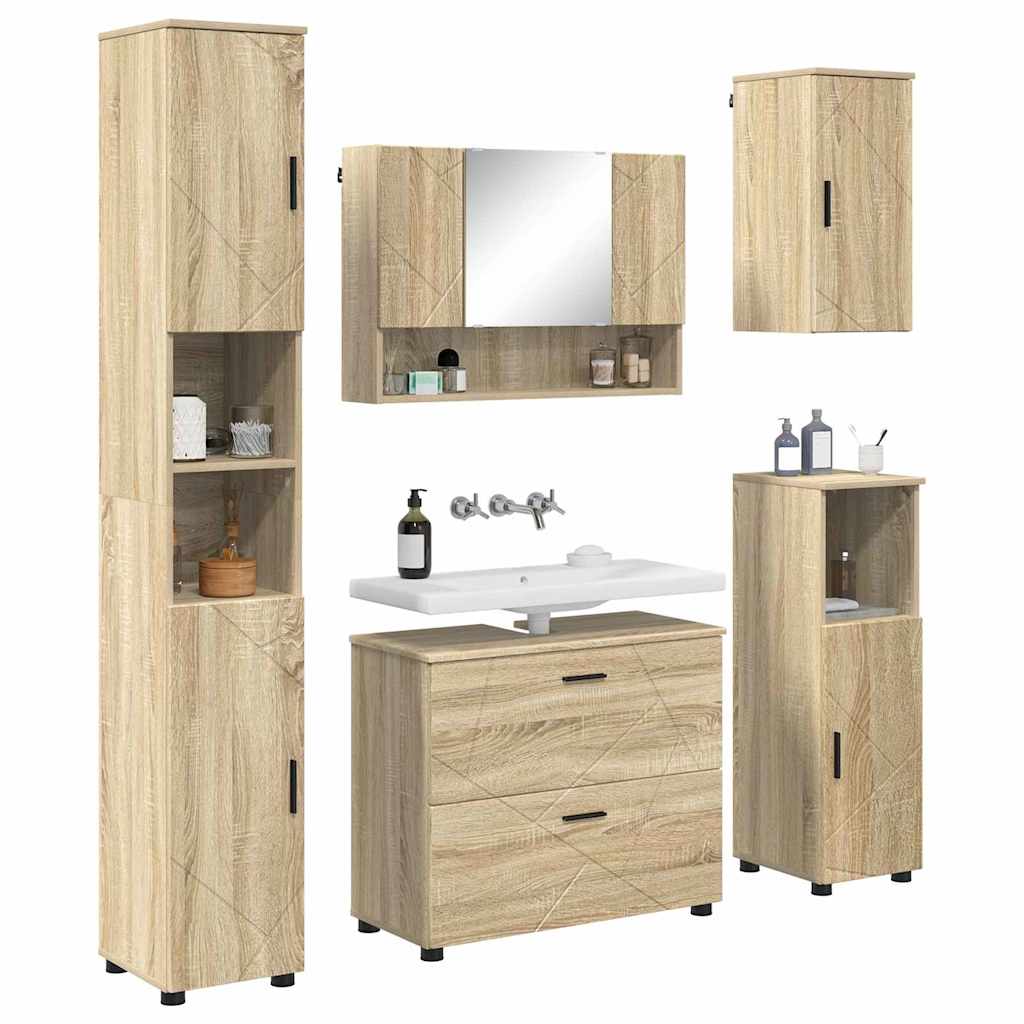 vidaXL Badezimmermöbel-Set 5 pcs Sonoma-Eiche Sperrholz und Metall