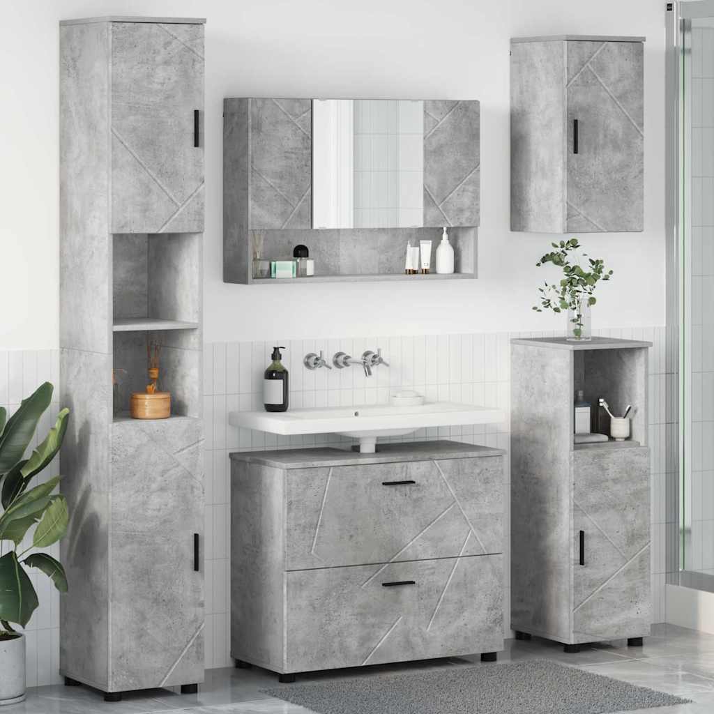 vidaXL Ensemble de meubles de salle de bain 5 pcs Gris béton Contreplaqué et métal