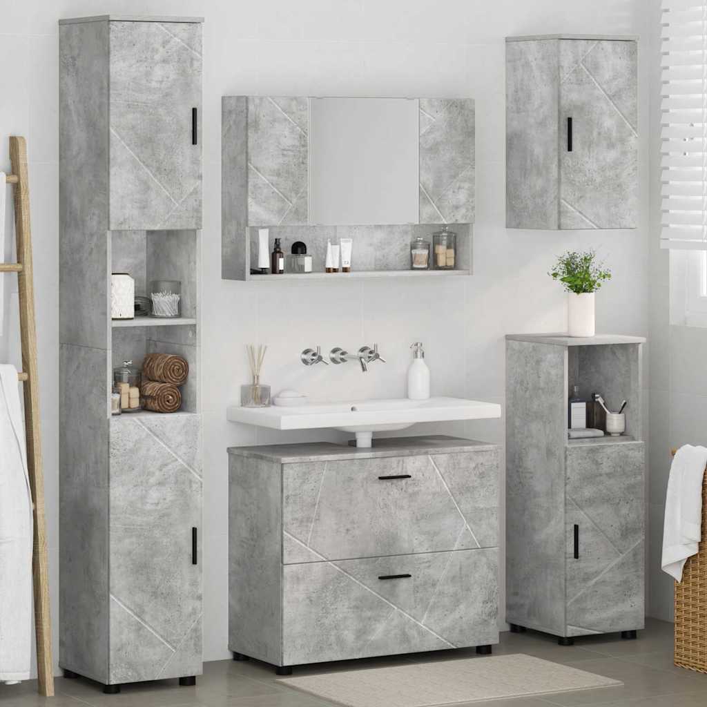 vidaXL Ensemble de meubles de salle de bain 5 pcs Gris béton Contreplaqué et métal