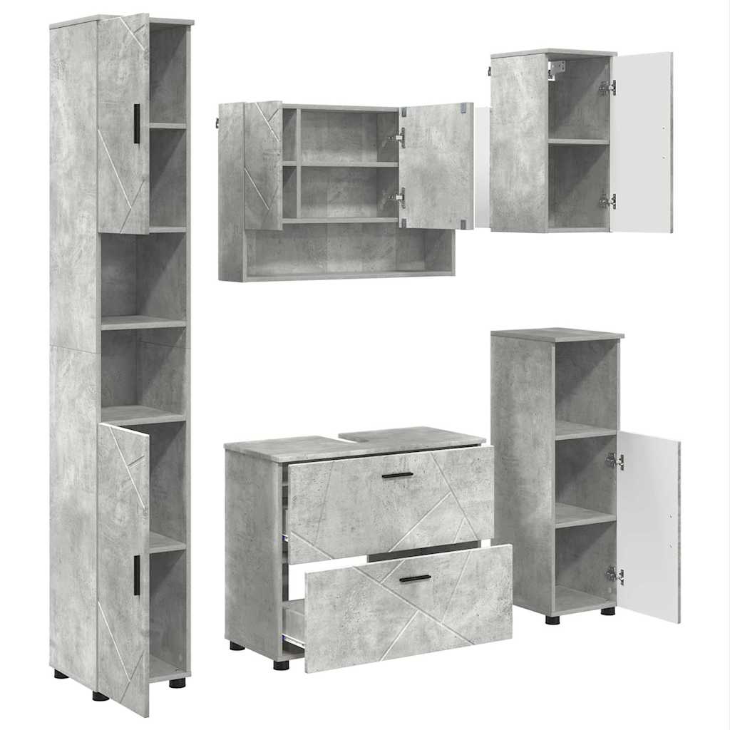 vidaXL Ensemble de meubles de salle de bain 5 pcs Gris béton Contreplaqué et métal