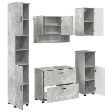 vidaXL Ensemble de meubles de salle de bain 5 pcs Gris béton Contreplaqué et métal