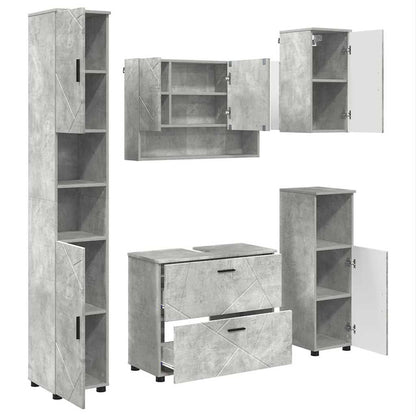 vidaXL Ensemble de meubles de salle de bain 5 pcs Gris béton Contreplaqué et métal
