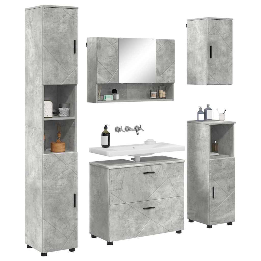 vidaXL Ensemble de meubles de salle de bain 5 pcs Gris béton Contreplaqué et métal