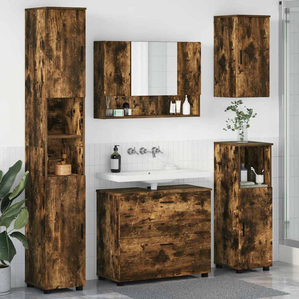 vidaXL Ensemble de meubles de salle de bain avec tiroirs 5 pcs Chêne fumé