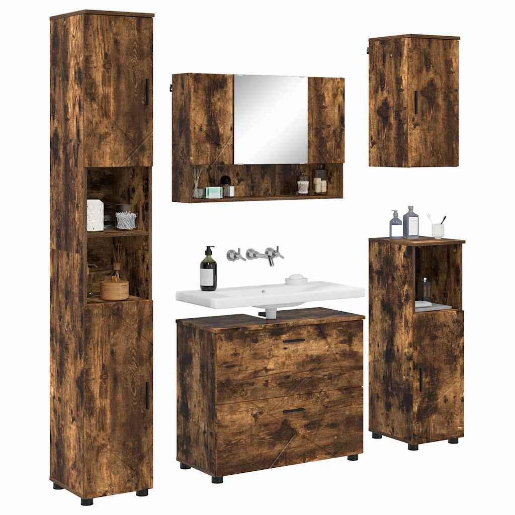 vidaXL Ensemble de meubles de salle de bain avec tiroirs 5 pcs Chêne fumé