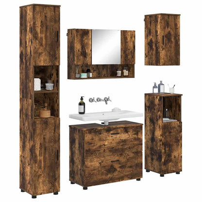 vidaXL Ensemble de meubles de salle de bain avec tiroirs 5 pcs Chêne fumé
