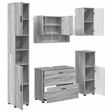 vidaXL Badezimmermöbel-Set 5 pcs Graues Sonoma Sperrholz und Metall