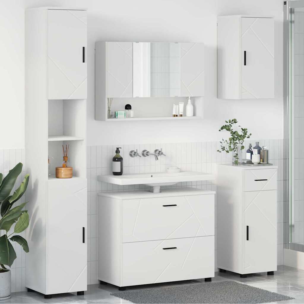 vidaXL Ensemble de meubles de salle de bain avec étagère 5 pcs Blanc Contreplaqué et métal