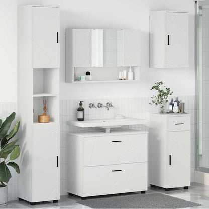 vidaXL Ensemble de meubles de salle de bain avec étagère 5 pcs Blanc Contreplaqué et métal