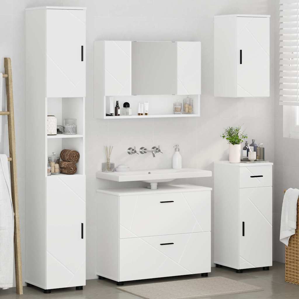 vidaXL Ensemble de meubles de salle de bain avec étagère 5 pcs Blanc Contreplaqué et métal