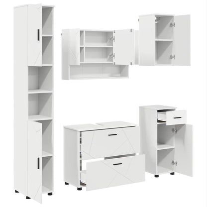 vidaXL Ensemble de meubles de salle de bain avec étagère 5 pcs Blanc Contreplaqué et métal