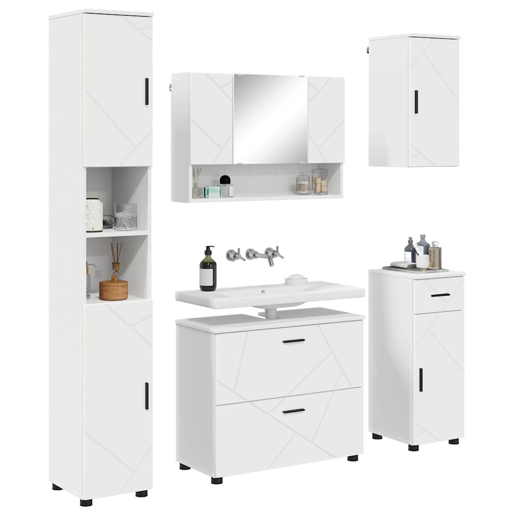 vidaXL Ensemble de meubles de salle de bain avec étagère 5 pcs Blanc Contreplaqué et métal