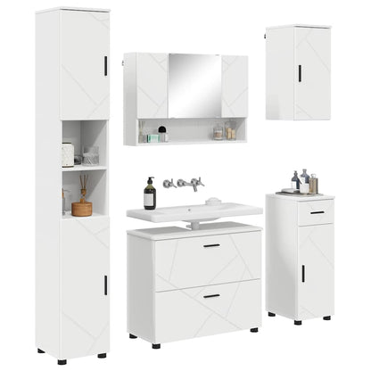 vidaXL Ensemble de meubles de salle de bain avec étagère 5 pcs Blanc Contreplaqué et métal