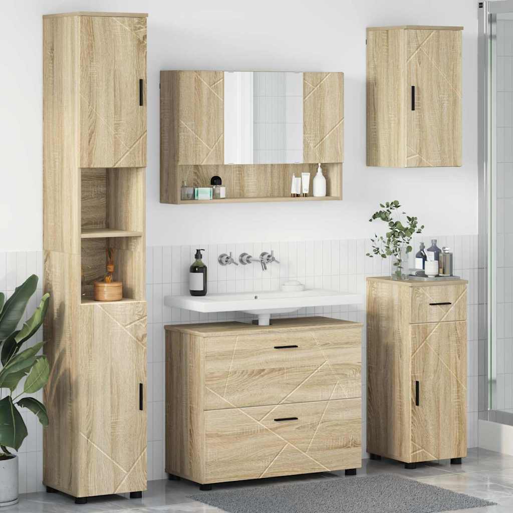 vidaXL Ensemble de meubles de salle de bain 5 pcs Chêne Sonoma contreplaqué et métal