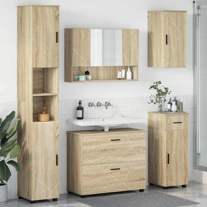 vidaXL Ensemble de meubles de salle de bain 5 pcs Chêne Sonoma contreplaqué et métal
