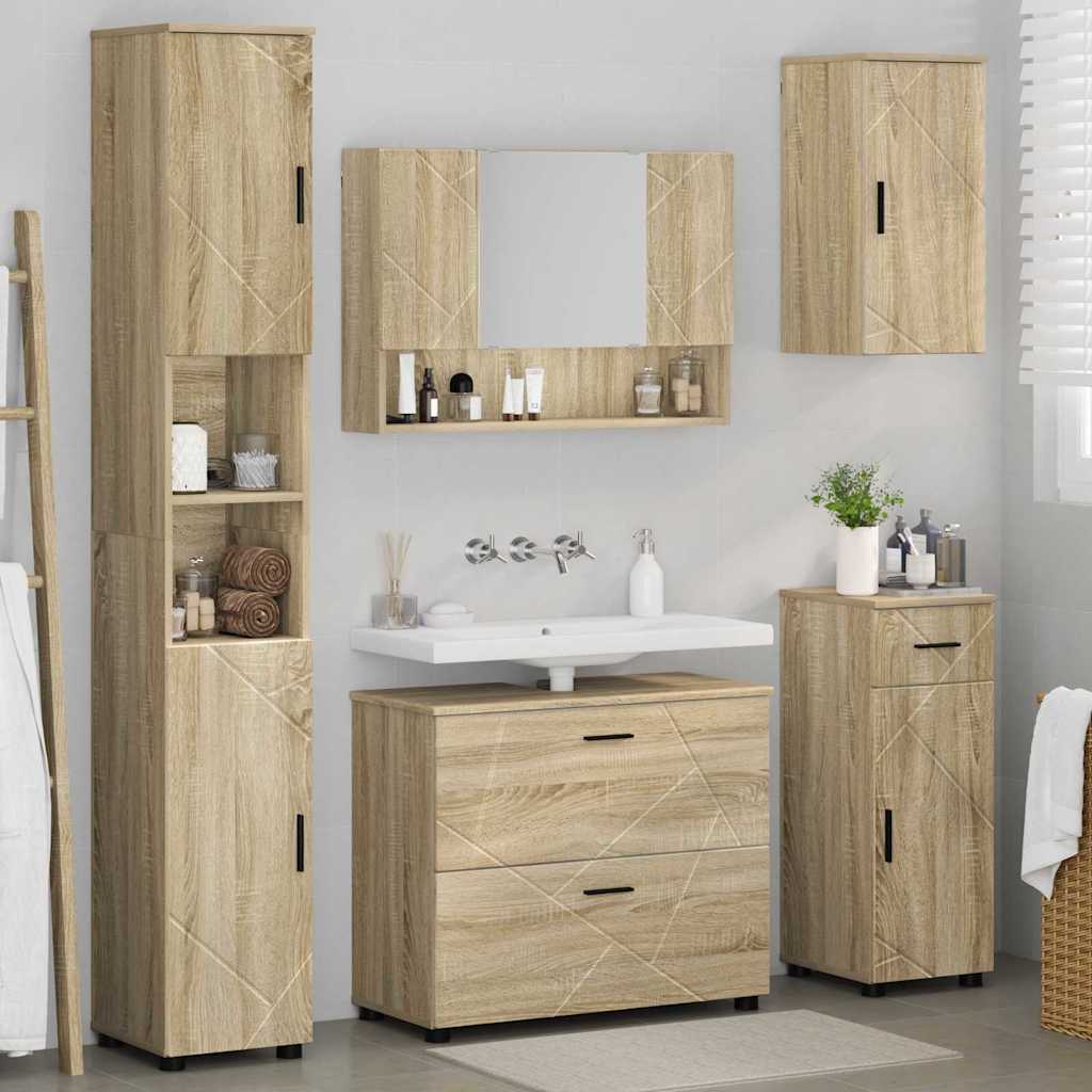 vidaXL Ensemble de meubles de salle de bain 5 pcs Chêne Sonoma contreplaqué et métal