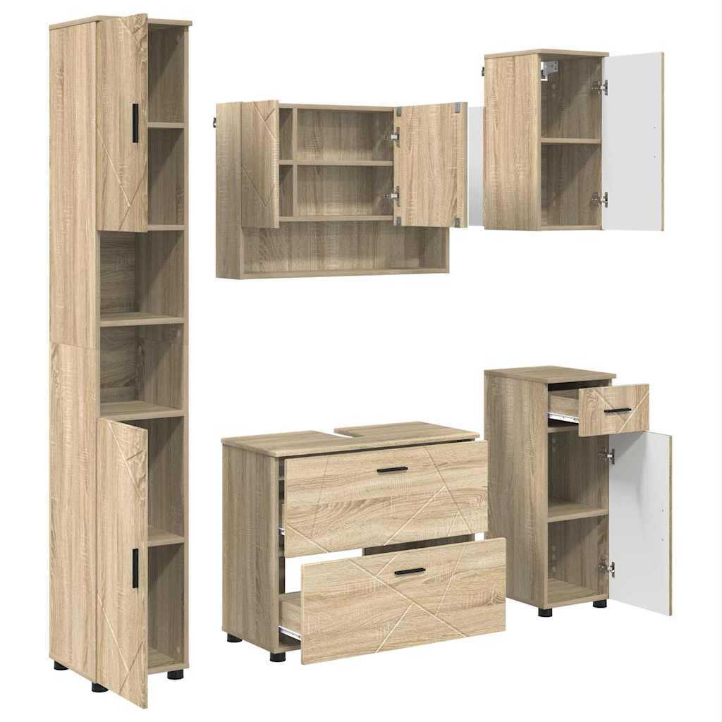 vidaXL Ensemble de meubles de salle de bain 5 pcs Chêne Sonoma contreplaqué et métal