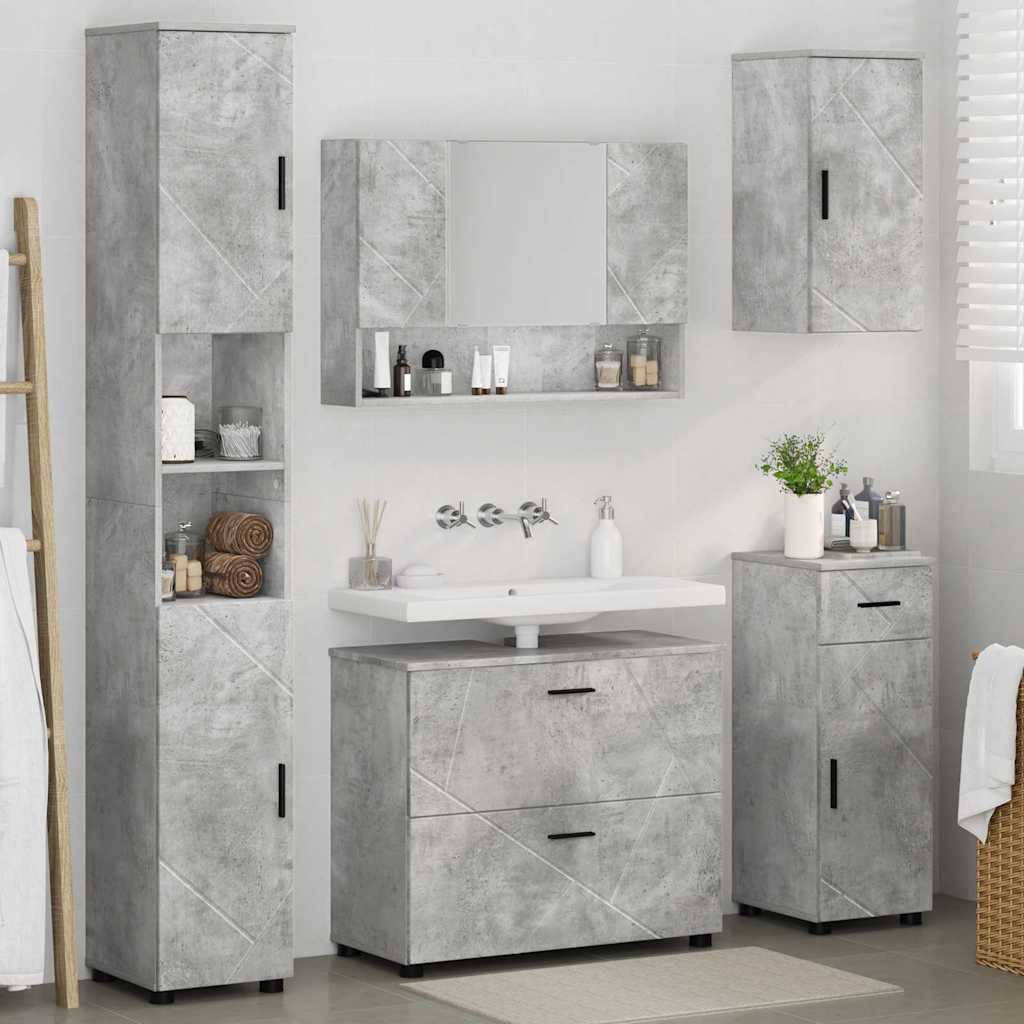 vidaXL Ensemble de meubles de salle de bain 5 pcs Gris béton Bois d'ingénierie et métal