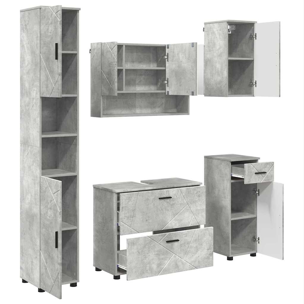 vidaXL Ensemble de meubles de salle de bain 5 pcs Gris béton Bois d'ingénierie et métal