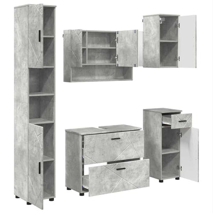 vidaXL Ensemble de meubles de salle de bain 5 pcs Gris béton Bois d'ingénierie et métal