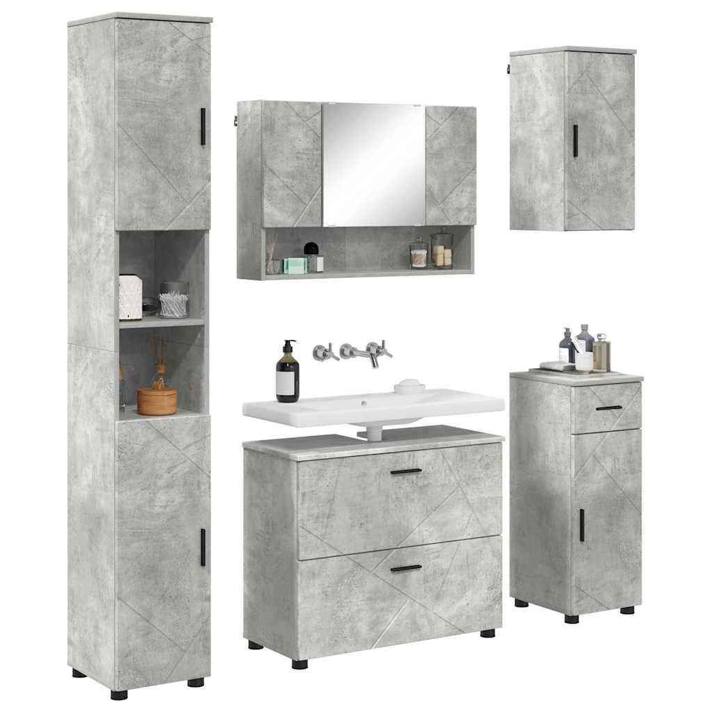 vidaXL Ensemble de meubles de salle de bain 5 pcs Gris béton Bois d'ingénierie et métal
