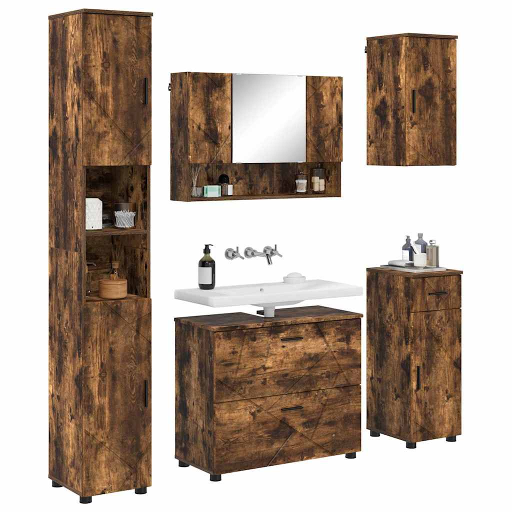 vidaXL Ensemble de meubles de salle de bain avec tiroirs 5 pcs Chêne fumé