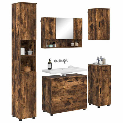 vidaXL Ensemble de meubles de salle de bain avec tiroirs 5 pcs Chêne fumé