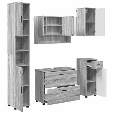 vidaXL Badezimmermöbel-Set 5 pcs Graues Sonoma Sperrholz und Metall