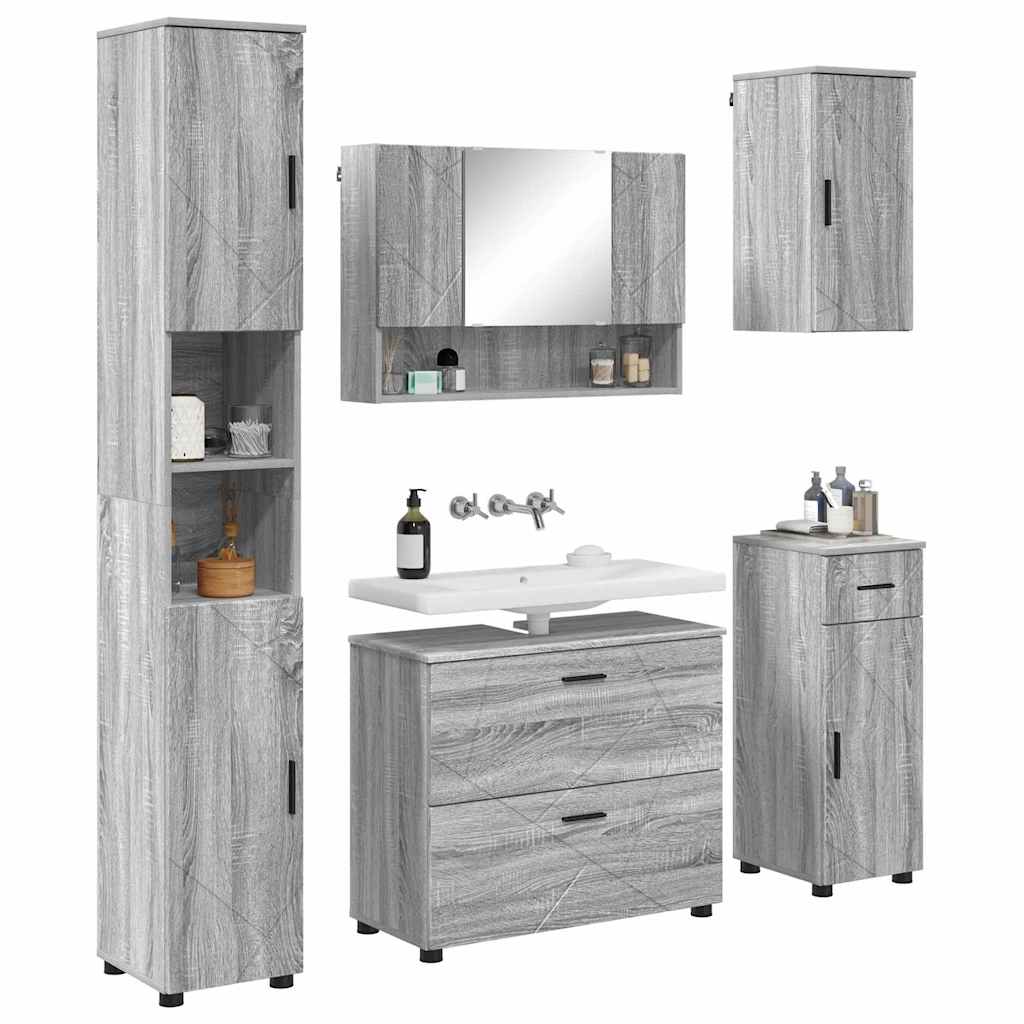 vidaXL Badezimmermöbel-Set 5 pcs Graues Sonoma Sperrholz und Metall