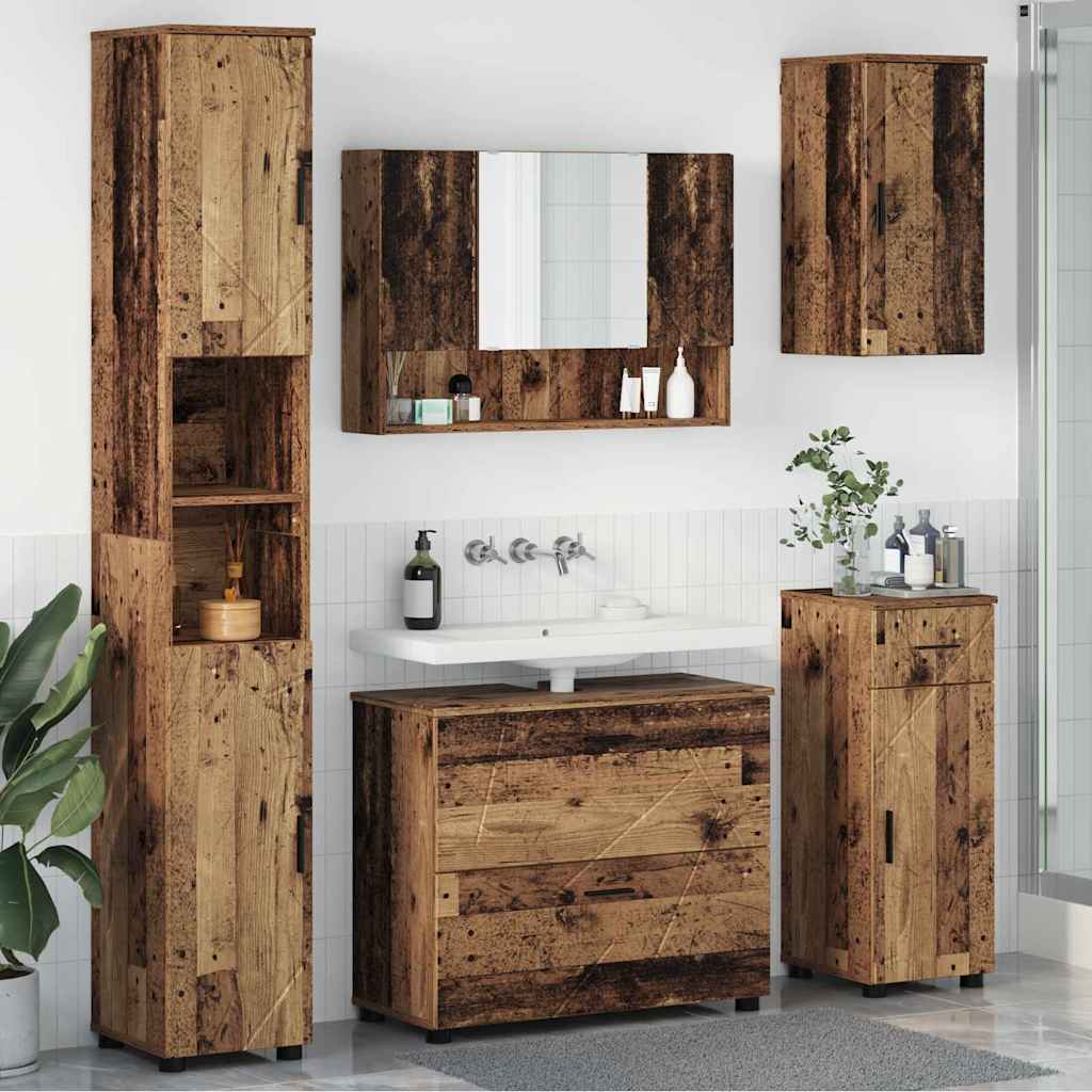 vidaXL Ensemble de meubles de salle de bain avec porte 5 pcs Bois de récupération contreplaqué et métal