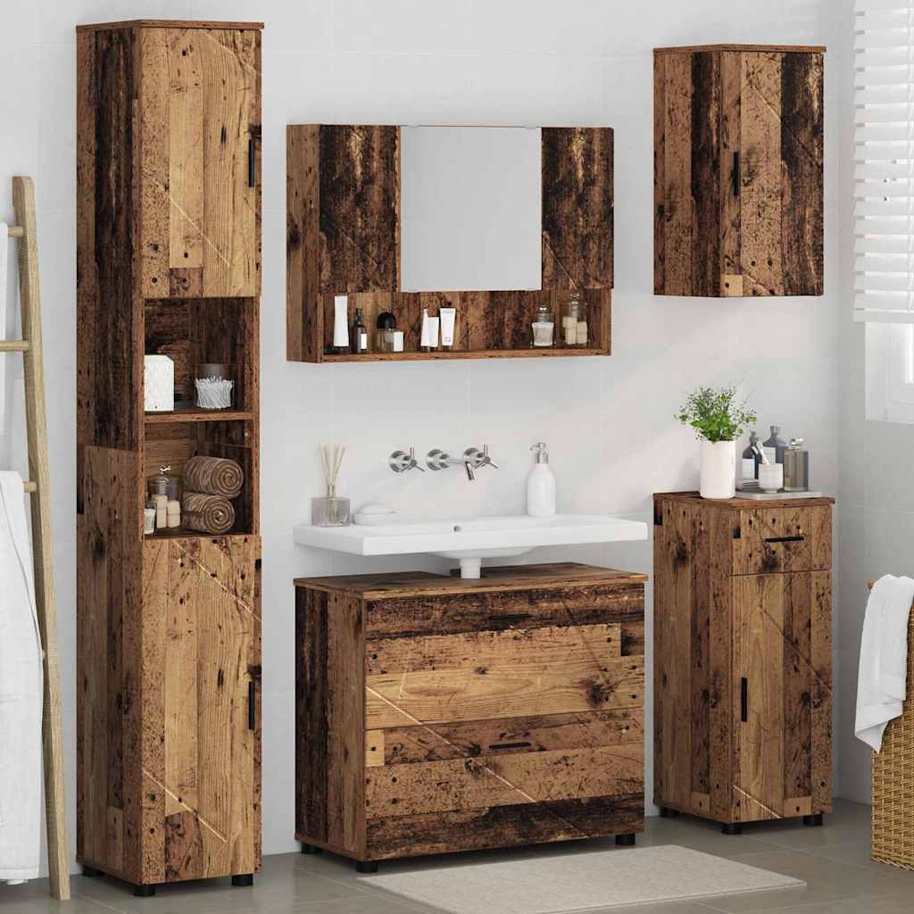 vidaXL Ensemble de meubles de salle de bain avec porte 5 pcs Bois de récupération contreplaqué et métal