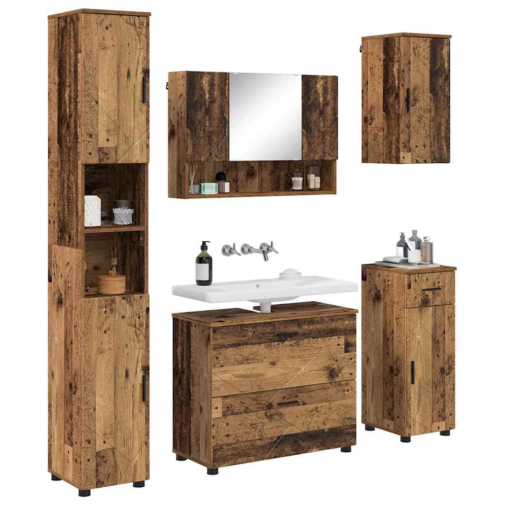 vidaXL Ensemble de meubles de salle de bain avec porte 5 pcs Bois de récupération contreplaqué et métal