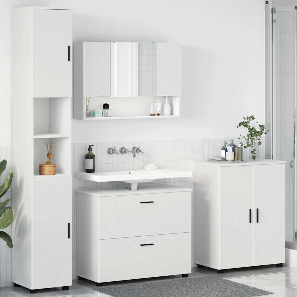 vidaXL Ensemble de meubles de salle de bain avec étagère 4 pcs Blanc Contreplaqué et Métal