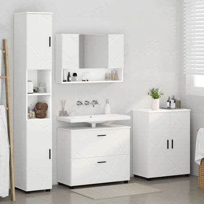 vidaXL Ensemble de meubles de salle de bain avec étagère 4 pcs Blanc Contreplaqué et Métal
