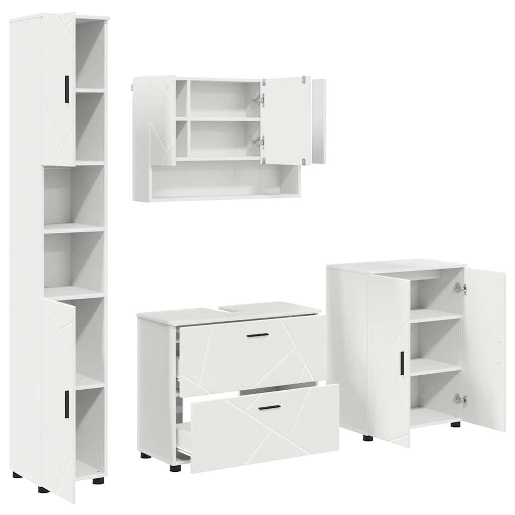 vidaXL Ensemble de meubles de salle de bain avec étagère 4 pcs Blanc Contreplaqué et Métal