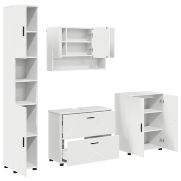 vidaXL Ensemble de meubles de salle de bain avec étagère 4 pcs Blanc Contreplaqué et Métal