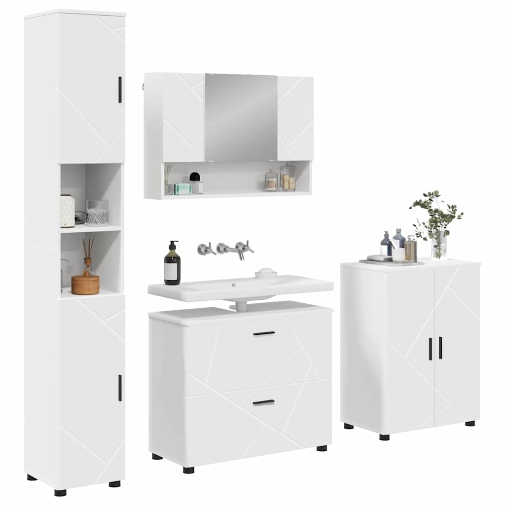 vidaXL Ensemble de meubles de salle de bain avec étagère 4 pcs Blanc Contreplaqué et Métal