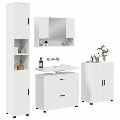 vidaXL Ensemble de meubles de salle de bain avec étagère 4 pcs Blanc Contreplaqué et Métal