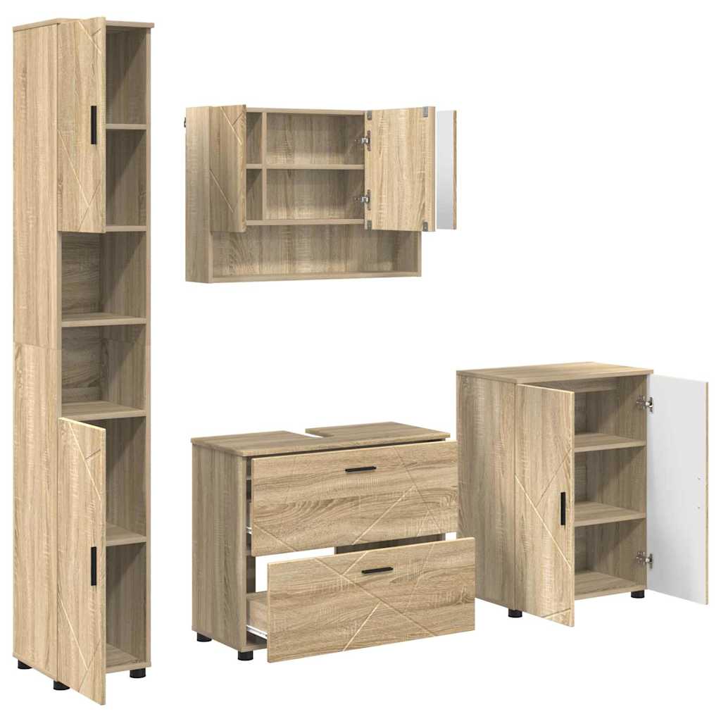 vidaXL Ensemble de meubles de salle de bain 4 pcs Chêne Sonoma contreplaqué et métal