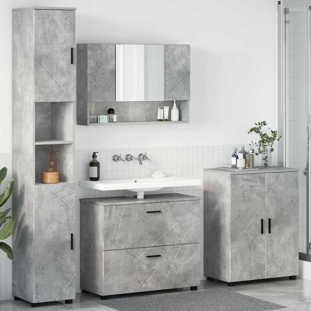 vidaXL Badezimmermöbel-Set 4 pcs Beton Grau Sperrholz und Metall