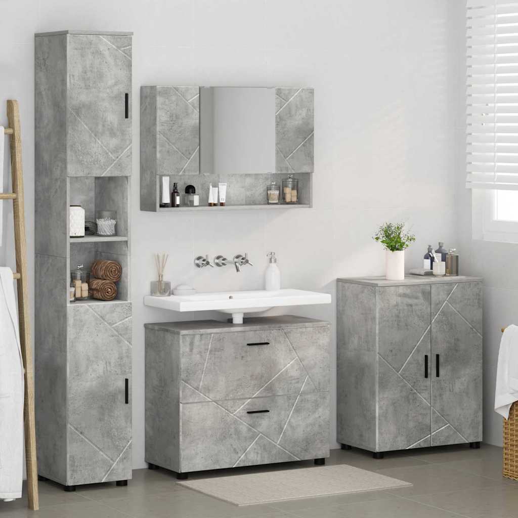 vidaXL Badezimmermöbel-Set 4 pcs Beton Grau Sperrholz und Metall