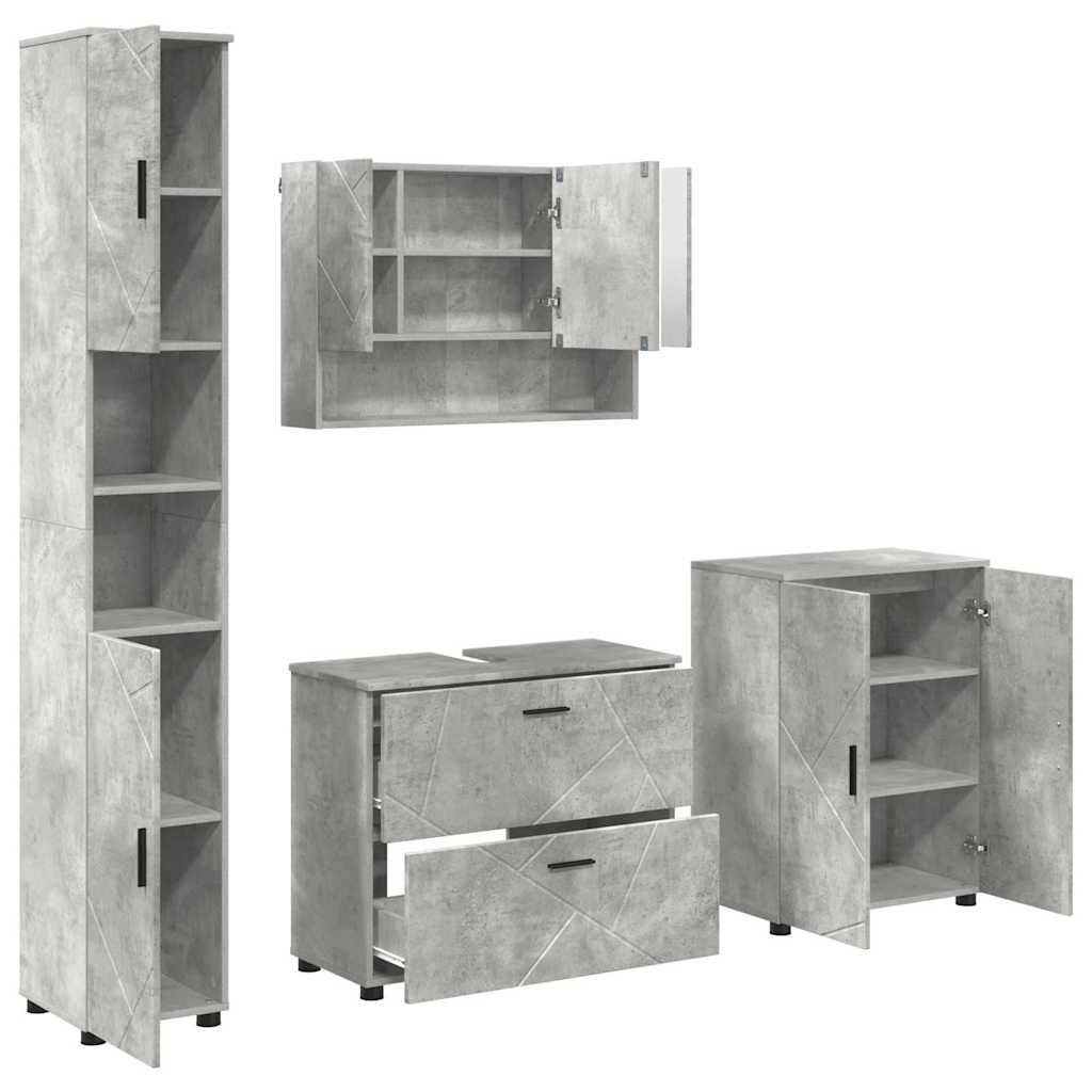 vidaXL Badezimmermöbel-Set 4 pcs Beton Grau Sperrholz und Metall