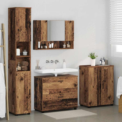 vidaXL Badezimmermöbel-Set mit Tür 4 pcs Altholz Sperrholz und Metall