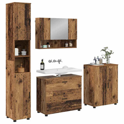 vidaXL Badezimmermöbel-Set mit Tür 4 pcs Altholz Sperrholz und Metall