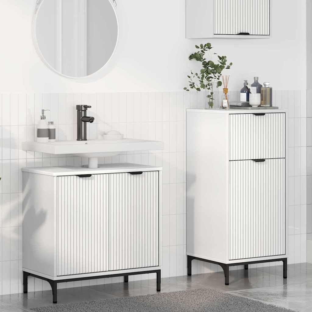vidaXL Badezimmermöbel-Set mit Regal 2 pcs Weiß Sperrholz und Metall
